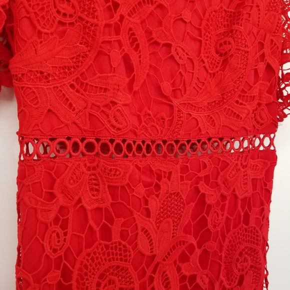 Lulu's | Briarwood Red Lace Midi Dress - Picture 5 of 9